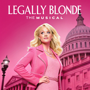 Promotional poster for 'Legally Blonde the Musical', featuring Elle Woods. Vibrant pink background, clear text, modern design.
