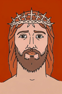Jesus on the cross, wearing a crown of thorns, with a gritty cinematic look, hyper realistic, with a symmetrical face, in a front facing camera shot, looking straight at the viewer, in a zoomed out full body shot, on a black background, with photorealistic techniques, using dark, white and gray tones, featuring religious iconography, in the style of chiaroscuro.