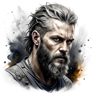 Nordic ragnar - perfect realistic art, high-definition grey and black, white background tattoo design