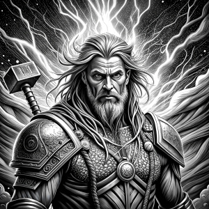 god thor with hammer perfect realistic art, high-definition, high-definition grey and black, white background 