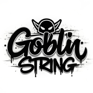 ****logotipo, palabra en estilo grafiti solo lineas, blanco y negro, sin fondo, con un goblin "goblin string"** - <@1241234377497903136>** - <@1241234377497903136>