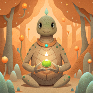 [prompt: 3d humanoid turtle, enchanted forest scene, surrounded by mystical creatures, holding a potion bottle, hearthstone art style.]

