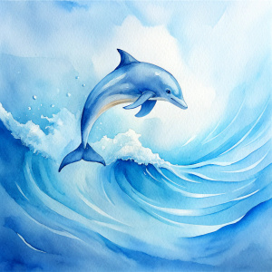 Dolphins in blue sea wave.