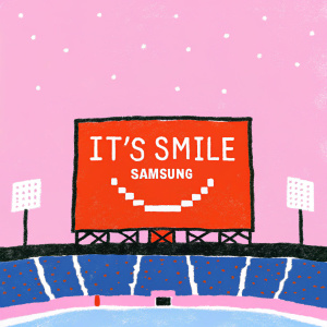Samsung's LED 'It's Smile' campaign showcases a massive pixelated smiley face illuminated on the field of a major sports stadium.