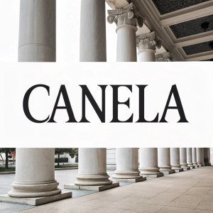 The word 'CANELA' in bold sans-serif font against a stark white background. Modern, minimalist design.