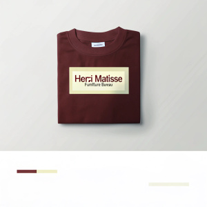 Generate an image of a T-shirt with the logo of the Henri Matisse furniture bureau from a photograph using the link https://www.recraft.ai/community?imageId=27a9adf4-ae1b-4d0a-8a18-52fe82c41ee2