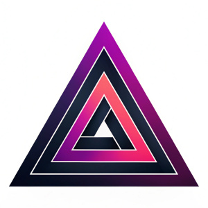 A vibrant logo for Absolution brand. Dominated by sleek, modern triangles. Colors range from deep black to shades of purple and pink.