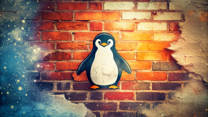 Street art dirt wall minimal "LINUX" TUX Logo