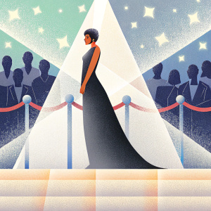 Lisa Rinna, elegant in a black evening gown, walking the red carpet at the Oscars. Crowd cheering.