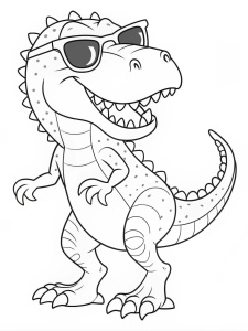 coloring page for kids Tyrannosaurus Rex wearing sunglasses cool  white background, black line art