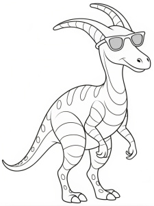 coloring page for kids Parasaurolophus wearing sunglasses cool  white background, black line art