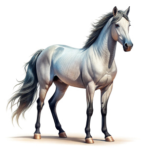 Realistic of a complete full body, Horse, solid stark white background, 