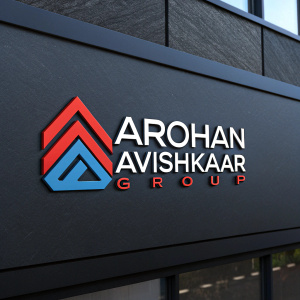 The sleek, modern logo for Arohan and Avishkaar Group features a bold geometric design in blue and red hues. The text is clear and legible, making the branding information easily recognizable.