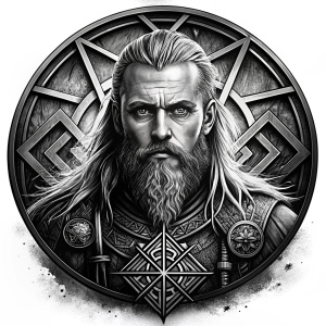 viking floki  vegvesir high-definition grey and black Traditional Tattoo design 