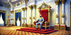 Nicholas II sitting on the throne in St George's Hall of the Winter Palace.