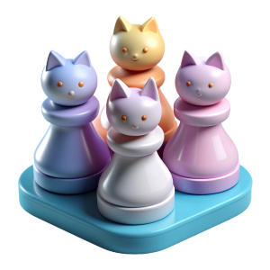 glass pastel colored matte  board game Pawns in the shape of kittens