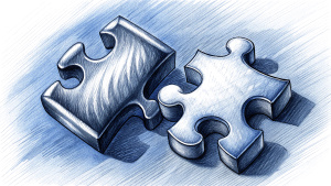 Strategic Canvas and a missing puzzle, Missing ingredient to success, black and white, sketch format
