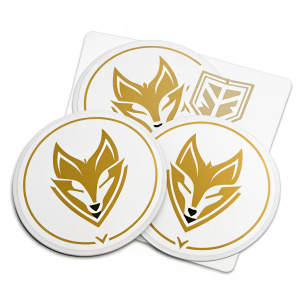 Official Los Angeles Valiant Overwatch League sticker pack. Featuring the team's emblem, a sleek fox head logo in gold hues on a white backdrop.