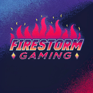 Firestorm Gaming's logo, stylized with erupting flame design, bold text.