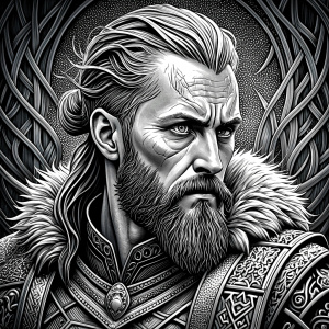 Nordic ragnar - perfect realistic art, high-definition grey and black, white background tattoo design