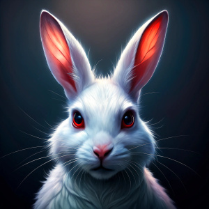 a white rabbit in the dark with eyes