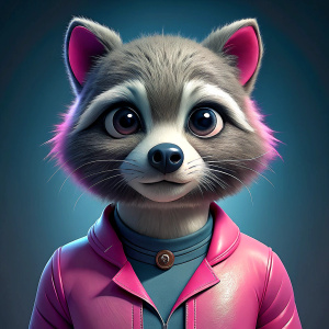 a racoon in a pink outfit a 3D render by Richard Kane Ferguson, trending on zbrush central, shock art, rendered in cinema4d, rendered in maya, zbrush