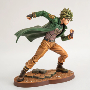 JoJo's Bizarre Adventure figurine, action pose, detailed textures, plain background