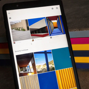 Miriam Quintero Arquitectura's latest project showcased in a sleek, modern Instagram grid layout. Vibrant turquoise and subtle pastel tones complement the cutting-edge architectural designs.