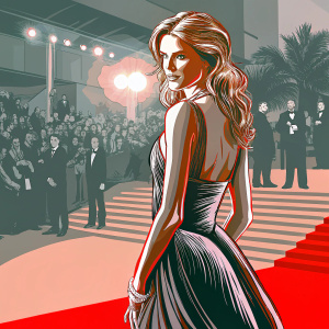 Alessandra Ambrosio at the Cannes Film Festival. Elegant black dress, hair styled in loose waves. Crowds visible in the background.