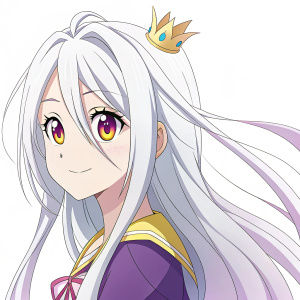 Digital illustration of Shiro from No Game No Life, featuring her long, flowing white hair. Focusing on her face and hairstyle, set against a plain white background. Includes a small inset showcasing her anime-style face in close-up, with detailed and colorful features.