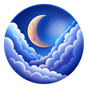 crescent moon and clouds