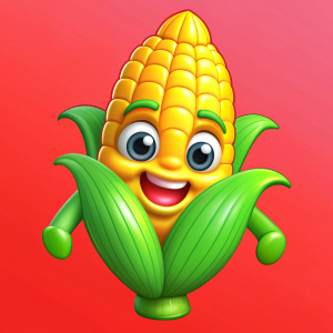 cartoon character - grain of corn in different poses, kind, cute, cheerful