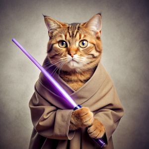 jedi cat with purple lightsaber