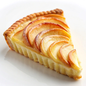 Slice of apple tart on white background