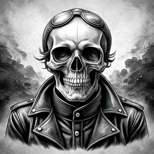 motorcycle biker skull tattoo design - perfect realistic art - high-definition - grey and black - white background 