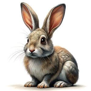 Realistic photograph of a complete full body Rabbit, full body, white background