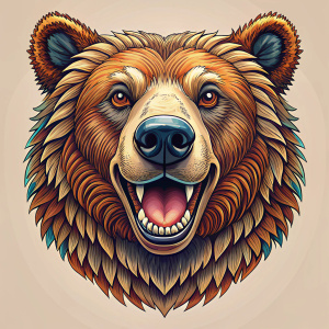 smiling bear, neo traditional drawing style