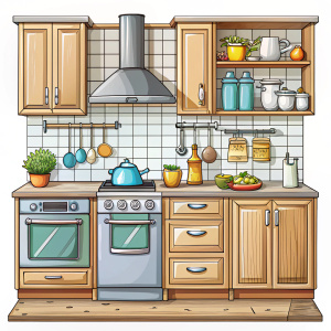 
Hand drawn Kitchen cartoon vector illustration clipart white background on white background