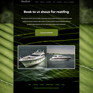 Homepage for SeaLux, a high-end yacht rental firm. Sleek design, dominant use of blue and white. Showcase of luxury yachts and sea imagery. Contact info prominently displayed.