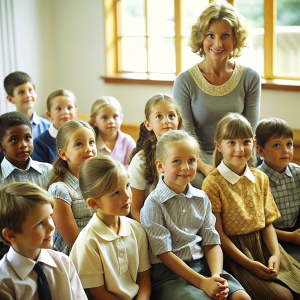 Children are listening to the lesson in the classroom