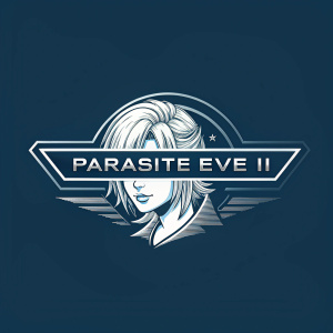 Dynamic logo for 'Parasite Eve II', featuring a sleek, modern design in shades of dark blue and silver.