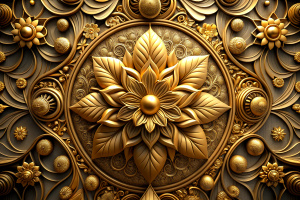 3d wallpaper golden flower decoration and luxury background