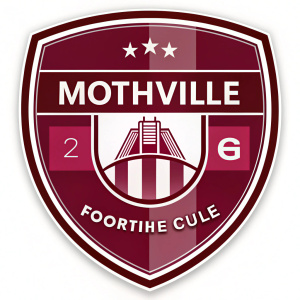 MOTHVILLE FOOTBALL CLUB escudo de color burdeos y borde blanco y bien detallado diseño a base rectangular y levemente triangular