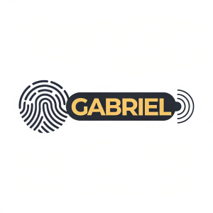 A sleek, modern logo for Gabriel featuring a bold, youthful fingerprint icon and strong text.