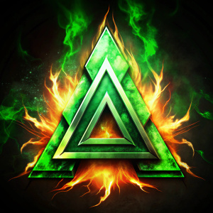 Triangulo con fuego verde en logo