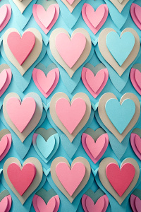 pattern with hearts, symmetric style, Paper cut craft, minimalism, flat design, pastel colour