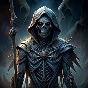 Dark skeleton with scary face and scythe