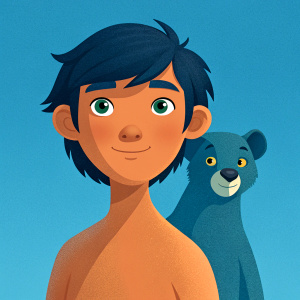 Mowgli is the main character of the short story collection "The Jungle Book" a human child. Raised by a wolf pack, Baloo bear and Kaa python.boy