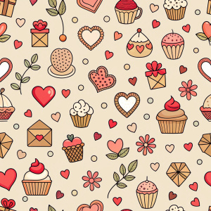 valentine day minimalist doodles for seamless pattern tile, light background