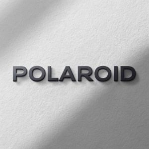 Polaroid's logo showcases the brand name in a sleek, sans-serif font on a soft gray backdrop. Dark, uniform text against the neutral gray creates a minimalistic and professional aesthetic.